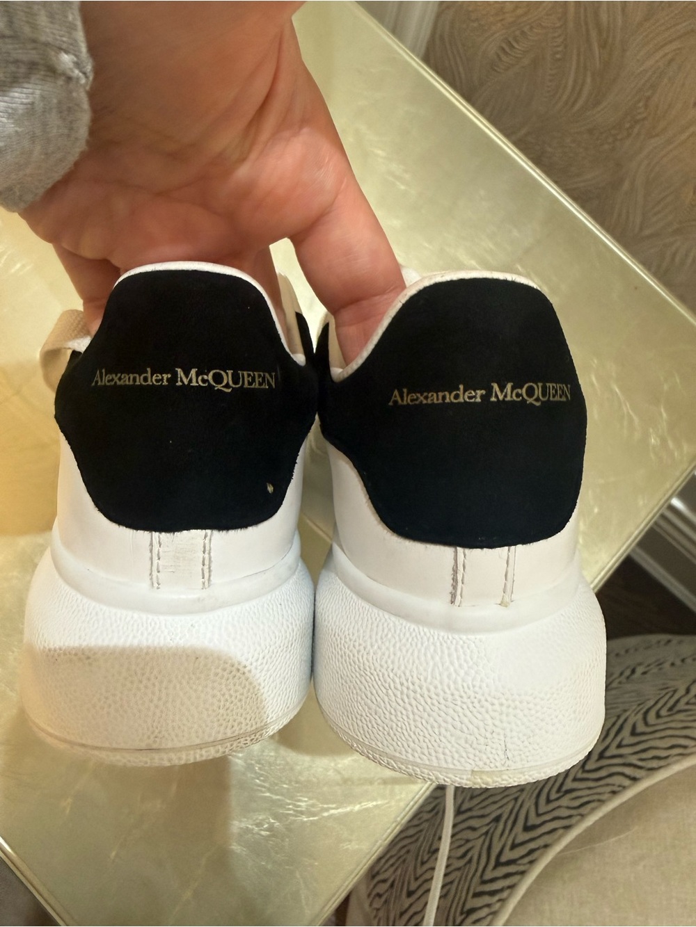 Alexander McQueen White Leather Kids Sneakers with Black Heel